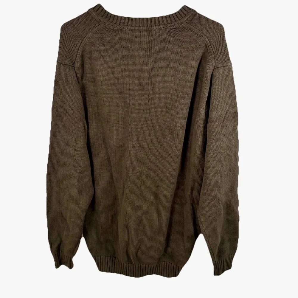 Vintage 90s LL Bean V-Neck Sweater Men L Tall Brown 100%‎ Cotton Knit Pullover